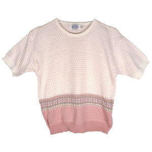Vintage Frankenmuth Woolen Mill Sweater Small Pink Heart Fair Isle Cottagecore